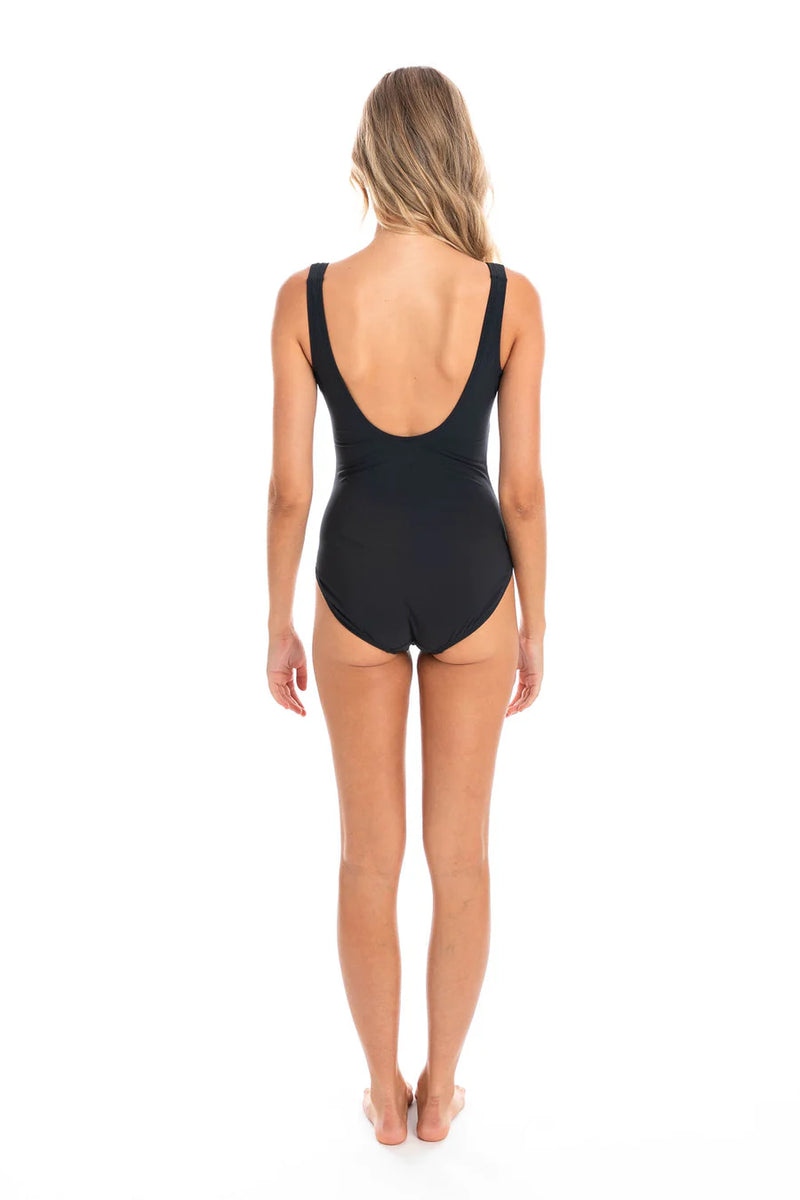 Black Gathered Square One Piece Swimsuit