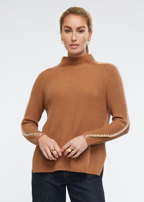 Crocheted Ribbed Funnel Neck